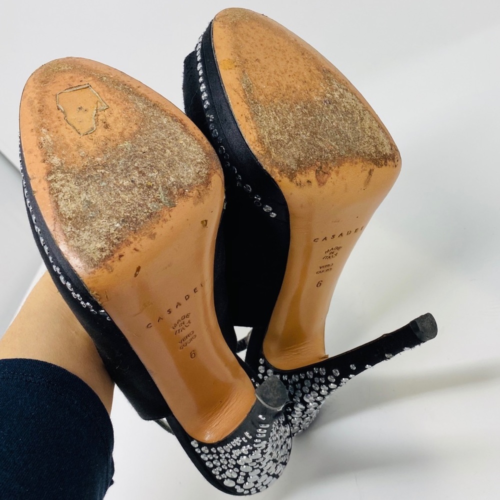 CASADEI**Black Satin Evening Shoes Studs US 6 - Picture 8 of 8